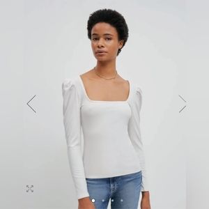 7 For All Mankind square neck puff sleeve top